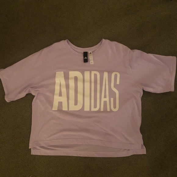 Adidas Universal Lavender Word Slight Crop Tee Large - Picture 4 of 6